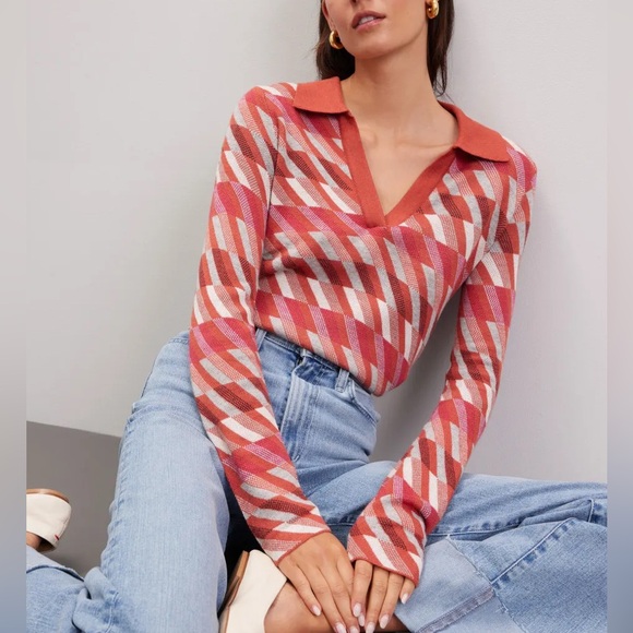 Marine Layer Morgan Sweater Polo - XL - Warm Multi Geometric Red // RETRO - Picture 5 of 8